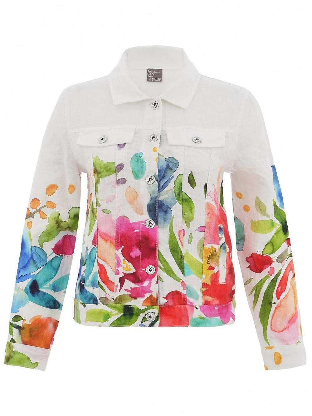NEW DOLCEZZA women's spring delight floral linen lightweight jacket in multi-col
